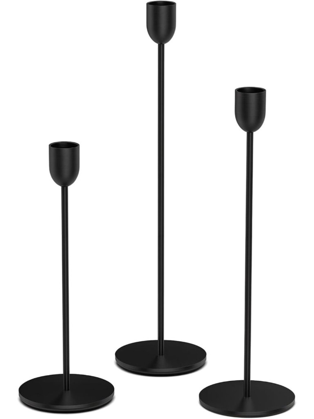 3PCS Black Tall Taper & Pillar Candle Candlestick Holder
